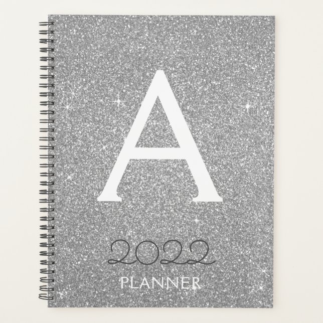 2022 Silver Glitzer Sparkle Monogram Planer (Vorderseite)