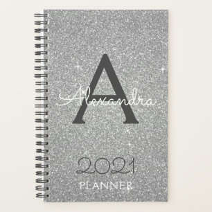 2022 Silver Glitzer Sparkle Monogram Planer