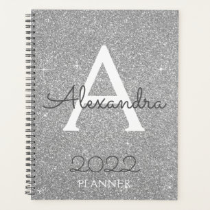 2022 Silver Glitzer Sparkle Monogram Planer