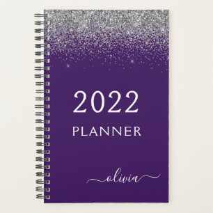 2022 Silver Lila Glitzer Sparkle Monogram Planer