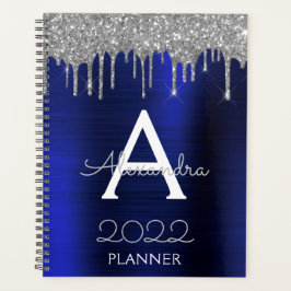 2022 Silver Navy Blue Glitzer Glam Monogram Planer