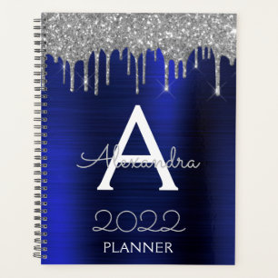 2022 Silver Navy Blue Glitzer Glam Monogram Planer