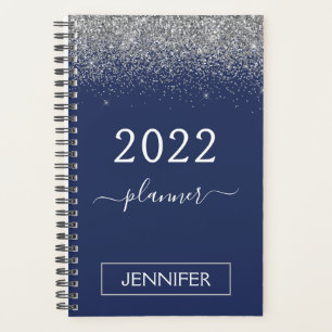 2022 Silver Navy Blue Glitzer Monogram Girly Planer
