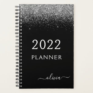 2022 Sparkle-Glam-Monogramm für den Silberschwarze Planer