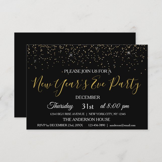 2022 Sylvester Party Glitzer Sparkle Einladung (Vorne/Hinten)