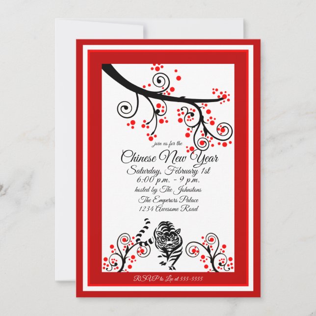 2022 Tiger für das chinesische Neujahr Einladung (Vorderseite)
