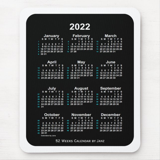 2022 White Neon 52 Week Calendar von Janz Mousepad (Vorne)