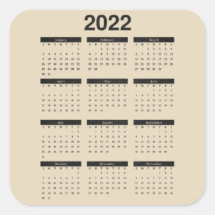 2022 Zwölfmonatiger Kalender Quadratischer Aufkleber
