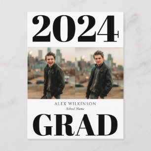 2022Schwarz-weiß Modern Simple Script 2 Foto Grad Einladungspostkarte