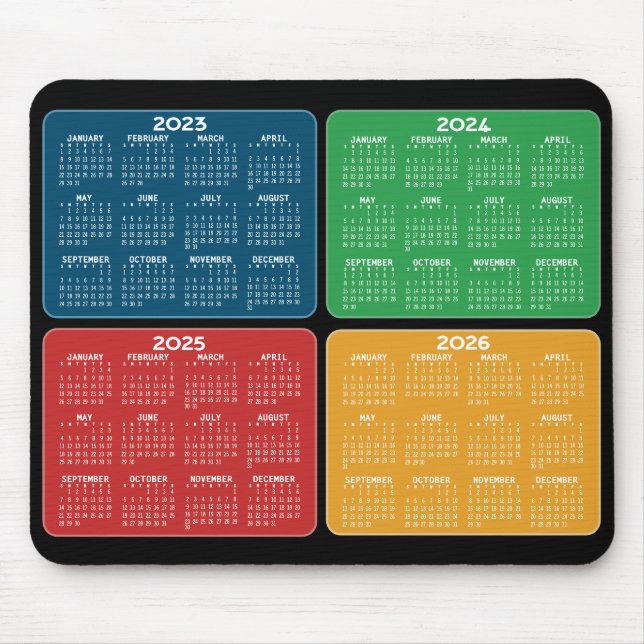 2023 2024 2025 2026 Kalender 4 Jahre Primärfarben Mousepad (Vorne)