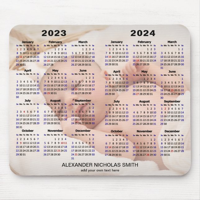 2023 - 2024 Kalender Benutzerdefiniertes volles Fo Mousepad (Vorne)