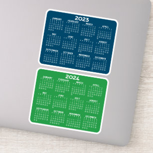 2023 2024 Kalenderblau grün - Minikalender Aufkleber