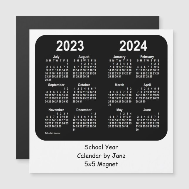 2023-2024 Schwarz-Weiß-Schulkalender von Janz Magnetkarte (Vorne/Hinten)
