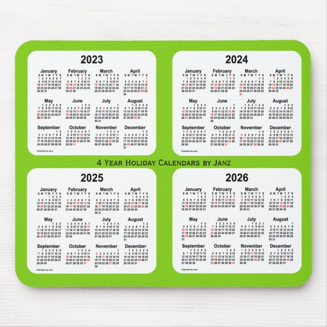 2023-2026 Ferienkalender von Janz Yellow Green Mousepad (Vorne)