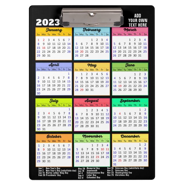 2023 - 2026 Kalender mit öffentlichen Feiertagen M Klemmbrett (Vorderseite)