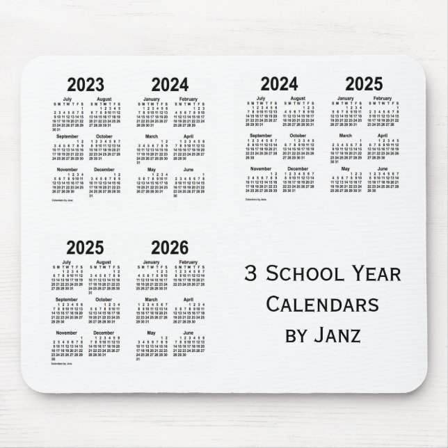 2023-2026 White 3 School Year Calendars von Janz Mousepad (Vorne)