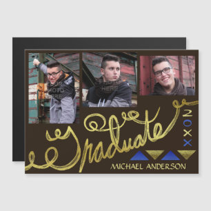 2023 Abschluss Imitate Gold Typografie FotoCollage Magneteinladung