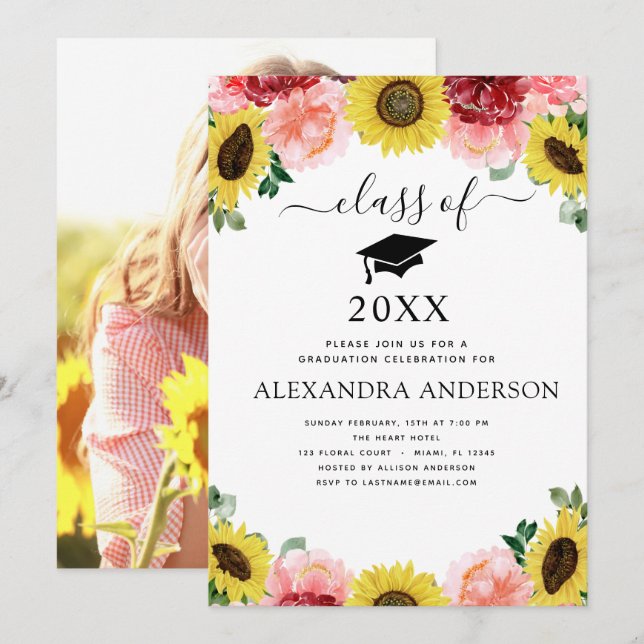 2023 Abschluss Sonnenblume Eukalyptus Land Einladung (Vorne/Hinten)