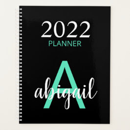2023 Aquamarin Black Simple Modern Monogram Name Planer