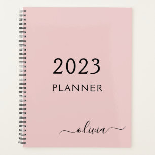 2023 Blush Pink Girly Script Monogram Name Modern Planer