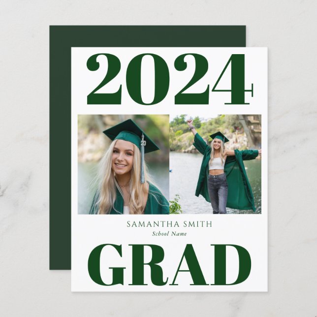 2023 BUDGET Green Modern 2 Photo Grad Announcement (Vorne/Hinten)