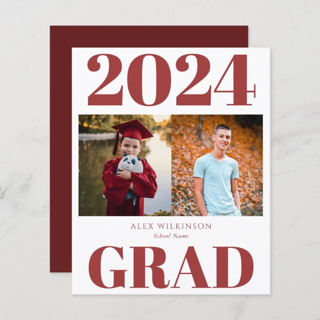 2023 BUDGET Red Modern 2 Photo Grad Announcement (Vorne/Hinten)