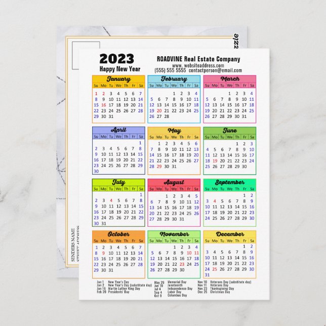 2023 Business Calendar Modernes, grau-schwarzes Sk Postkarte (Vorne/Hinten)