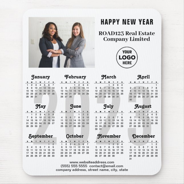 2023 Calendar Business Foto Firmenlogo Benutzerdef Mousepad (Vorne)