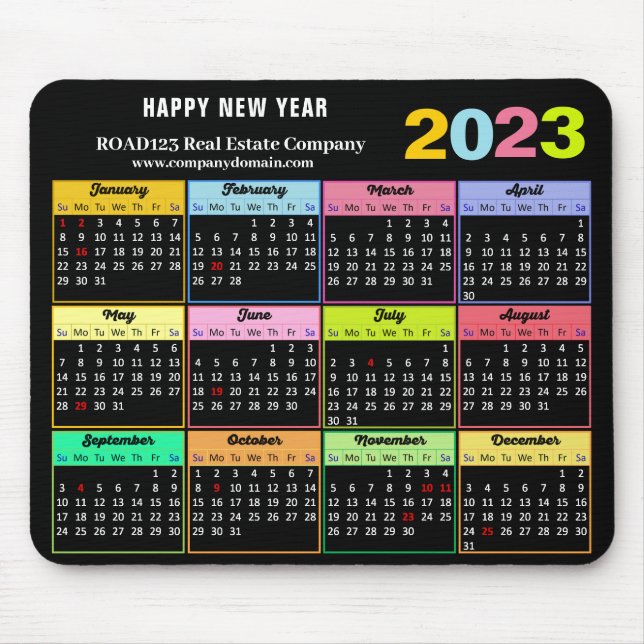 2023 Calendar Business Modern Custom White Black Mousepad (Vorne)