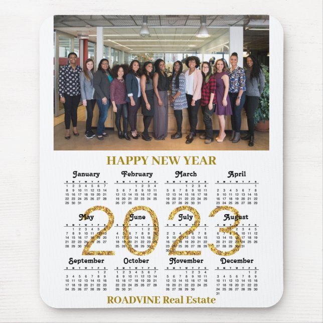 2023 Calendar Business Modernes Gold Script Foto Mousepad (Vorne)
