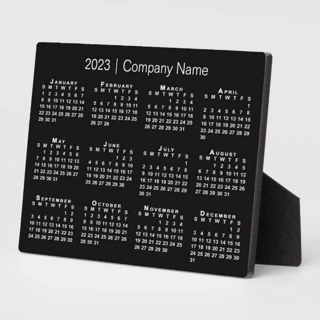 2023 Calendar Company Name Black Desktop Fotoplatte (Seite)