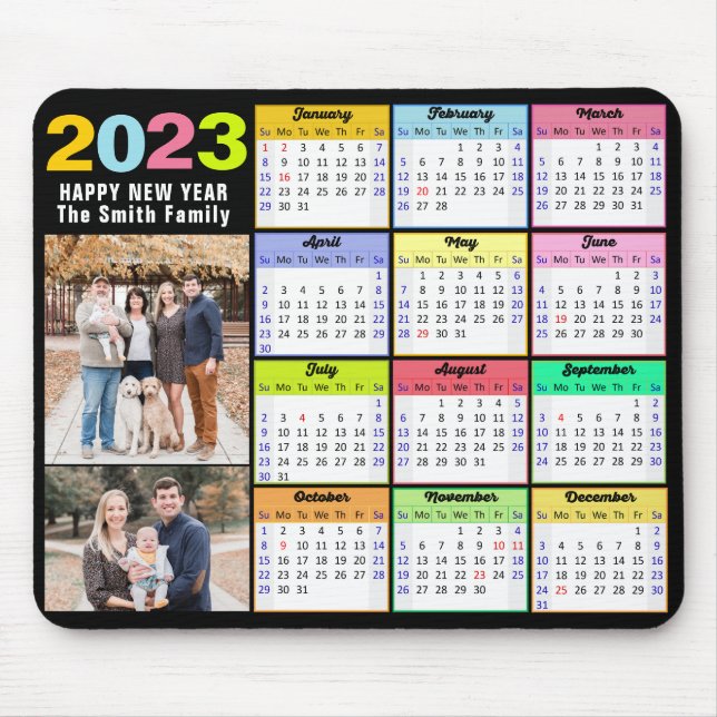 2023 Calendar Custom Family 2 Foto Modern Mousepad (Vorne)