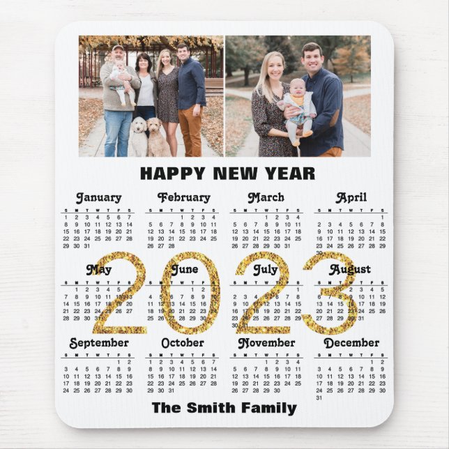 2023 Calendar Family Foto Gold Script Custom Mousepad (Vorne)
