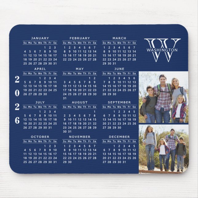 2023 Calendar Foto Navy Blue Mit Monogramm Mousepad (Vorne)