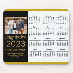 2023 Calendar Gold Script Einfaches Family Foto Mousepad