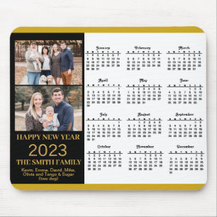 2023 Calendar Gold Script Einfaches Family Foto Mousepad