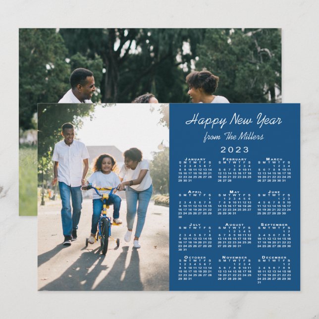 2023 Calendar Modern Blue 2 Foto Happy New Year Feiertagskarte (Vorne/Hinten)