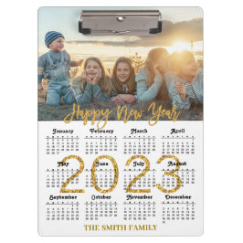 2023 Calendar Modernes Gold Glitzer Script Foto Klemmbrett