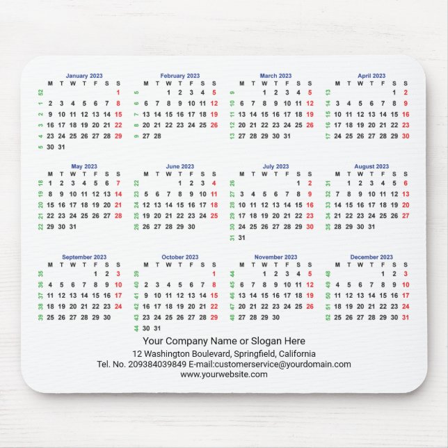 2023 Calendar MONDAY START - ISO Week Mouse Pad Mousepad (Vorne)