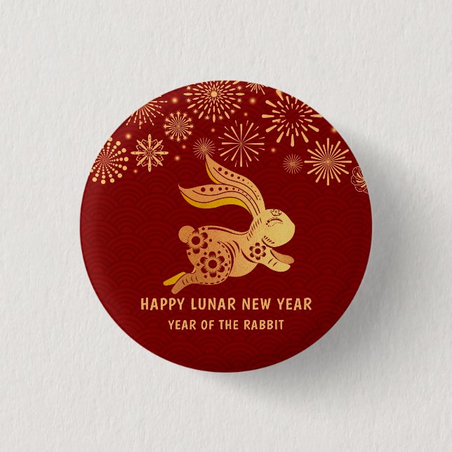 2023 Chinesisches Neujahr Papier-Schnitt Zodiac Ra Button (Vorderseite)