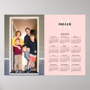 2023 Foto-Monogrammname im Kalender auf Rosa Poster