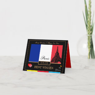 2023 Französische Flagge & Eiffel Happy New Year,  Karte