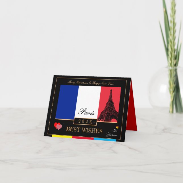 2023 Französische Flagge & Eiffel Happy New Year,  Karte (Vorderseite)