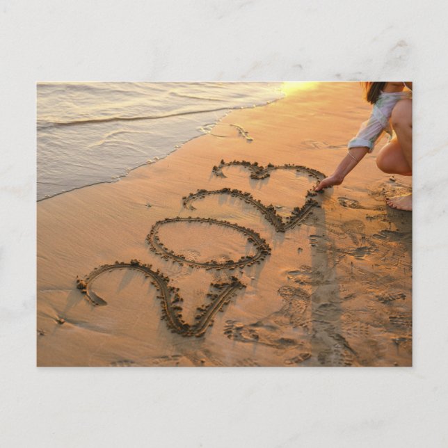 2023 Frohes neues Jahr, Beach Sand Writing Card Postkarte (Vorderseite)
