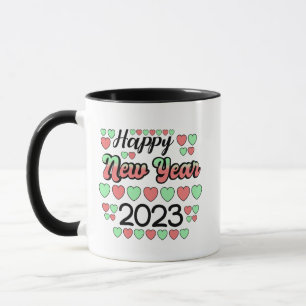 2023 Frohes neues Jahr Frische Texte und Herzen Tasse