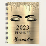 2023 Gold Glitter Sparkle Eyelashes Glam Planer<br><div class="desc">2023 Gold Eyelashes Sparkle Glitter Monogram Name and Initial Spiral Notebook. This makes the perfect sweet 16 birthday,  wedding,  bridal shower,  anniversary,  baby shower or bachelorette party gift for someone that loves glam luxury and chic styles.</div>