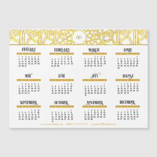 2023 Gold Lotus Monogram Business Calendar Magnetkarte