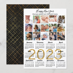 2023 Gold Script Kalender Foto Collage Modern Feiertagskarte
