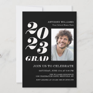 2023 Grad Party Fett Text auf Schwarz mit Ihrem Fo Einladung