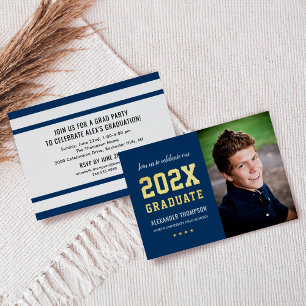 2023 Graduate Navy Gold Graduation Party Foto Folieneinladung